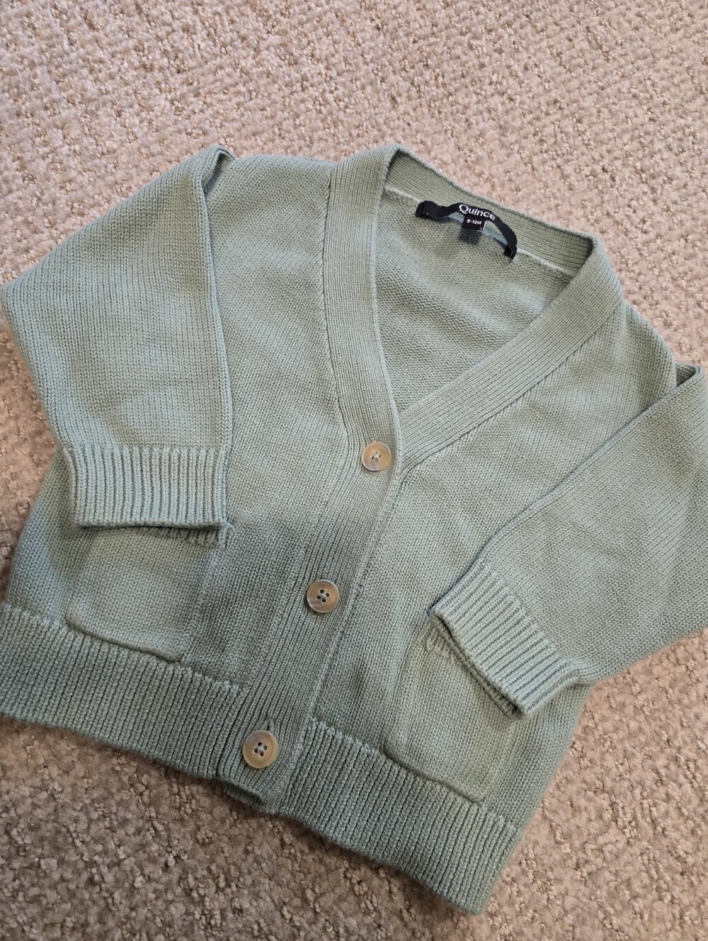 Quince kids Light Sage Green V-Neck Button Cardigan